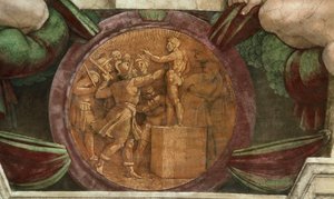 Medallion Represents the Destruction of the Statue of the God Baal by Michelangelo Buonarroti