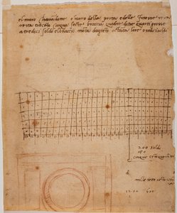 Sketch for a Window, Autograph Annotations and Graphic Calculation by Michelangelo Buonarroti