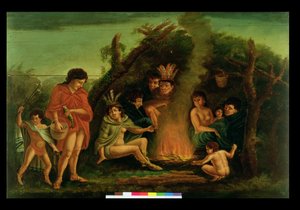 Fireboard Depicting an Indian Encampment