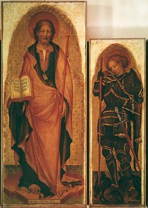 Saint James with saints, detail of St. James and St. Michael the Archangel, c.1450 (detail)