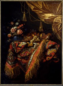 Still Life with Fruits and Flowers on a Tablecloth