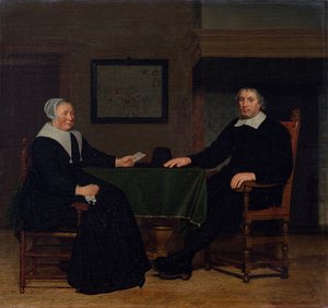Portrait of Adriaen Corver and his wife Rijckje Theulingh by Michiel van Musscher