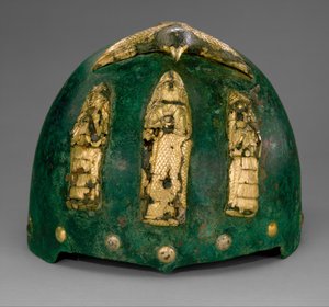 Helmet with divine figures beneath a bird with outstretched wings, c.1500-1100 BC by Middle Elamite Period