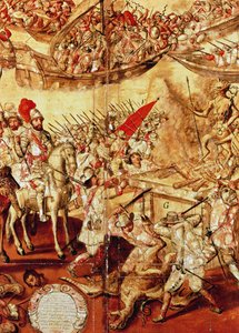 Conquest of Mexico, one of a series of 24 panels by Miguel Gonzalez