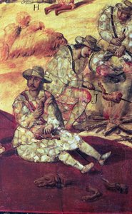 Starving conquistadors eat dog meat by Miguel Gonzalez