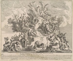 The Prima Macchina for the Chinea of 1739: Mount Parnassus with Apollo, the Muses, and Pegasus by Miguel de Sorellò, after Pierre Parrocel, after Michelangelo Specchi