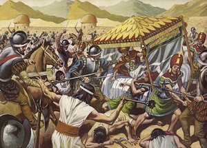 Spaniards toppling the Inca Empire of Peru