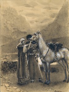 Farewell of Zara with Ismail. Illustration to the poem Ismail Bey by Mikhail Lermontov, 1890-1891 by Mikhail Aleksandrovich Vrubel
