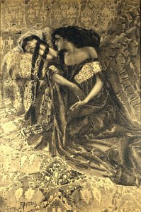 Tamara and Demon. Illustration to the Poem The Demon by Mikhail Lermontov by Mikhail Aleksandrovich Vrubel