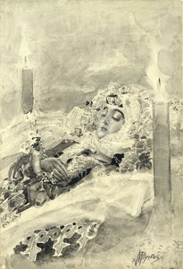 Tamara in the coffin. Illustration to the poem The Demon by Mikhail Lermontov by Mikhail Aleksandrovich Vrubel