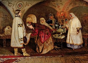 Tsar Alexei Mikhailovich Meeting His Bride, Maria Miloslavasky, 1887