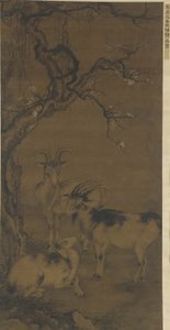 Three Goats under a Flowering Plum Tree