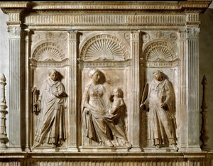 Virgin and Child Between St Laurent and St Leonard. High Marble Relief by Mino da Fiesole