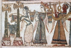 Detail, Fresco on Sarcophagus from Hagia Triada by Minoan