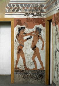 Fighting between two boxers. Fresco from Akrotiri, Santorini. 16th century BC by Minoan
