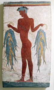 Greek Civilization, Fresco Depicting Fisherman, from Akrotiri, Thera, Santorini, Greece by Minoan