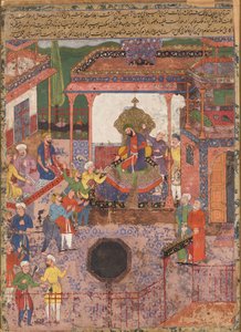 Emissaries Bring News from the Provinces of Khaybar and Chin to Anoshirvan. From the Hamzanama by Mir Sayyid Ali