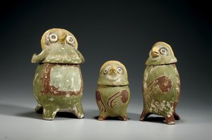 Three Mixtec polychrome terracotta effigy vessels, c.900-1200 by Mixtec