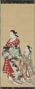 Yujo and her understudy kamuro, Edo period, 1615-1868 by Miyagawa Choki