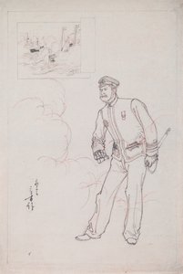 Preparatory Drawing for a Woodblock Print Depicting a Japanese Naval Officer during the Sino-Japanese War by Mizuno Toshikata
