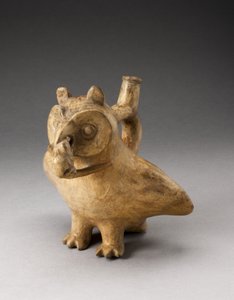 Handle Spout Vessel in Form of an Owl Eating a Mouse