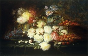 Still Life with Roses, Chrysanthemums, Grapes and Strawberries