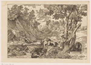 Landscape with the Penitent Jerome and Three Resting Lions (Landscapes after Titian) by Moise Jean Baptiste Fouard