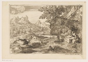 Landscape with Saint Jerome and Two Fighting Lions by Moise Jean Baptiste Fouard