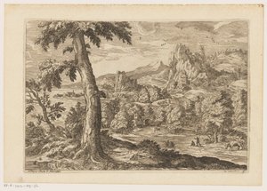 Landscape with Figures Along a River by Moise Jean Baptiste Fouard