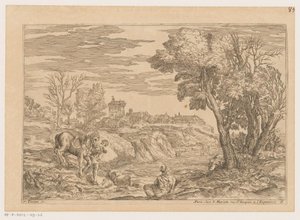Landscape with Man on Horseback Crossing a River by Moise Jean Baptiste Fouard