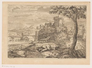 Landscape with Resting Shepherd, River with Bridge and Watermill in the Background (Landscapes after Titian) by Moise Jean Baptiste Fouard