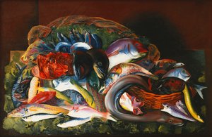 Large Still Life with Fish by Moise Kisling
