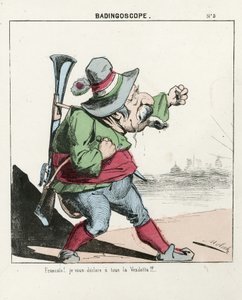 Flying Leaf, Number 5, Satirical in Colours, circa 1870: Badingoscope - Commune of Paris/War/Siege, Hunt, President of the Republic - Napoleon III - Illustration by Moloch (1849-1909)