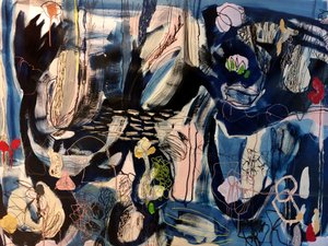 Abstract Blue Blooms by Monika Riethmueller
