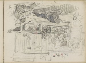 Beach Scene with Figures and Changing Rooms by Monogrammist DS (tekenaar)