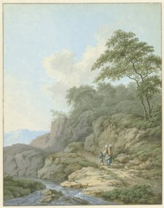 Landscape with Woman and Boy on the Road by Monogrammist FWH (possibly)
