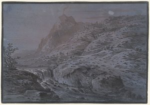 Volcanic Landscape by Moonlight by Monogrammist IAR of IAP