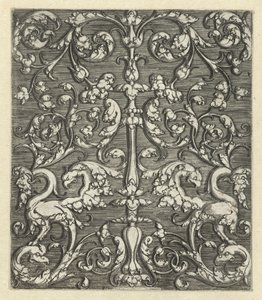 Ornament with two fantasy animals and candlestick by Monogrammist IG