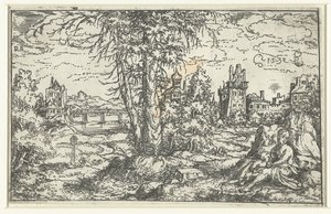 Landscape with Woman and Child by Monogrammist PS (Duitsland)