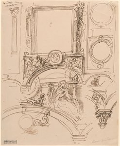 Architectural Details for a Wall Decoration with Empress Maria Theresia Embracing the Young Wolfgang Amadeus Mozart by Moritz Ludwig von Schwind