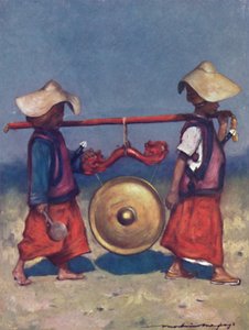 Shan Retainers Carrying Brass Gong, 1903