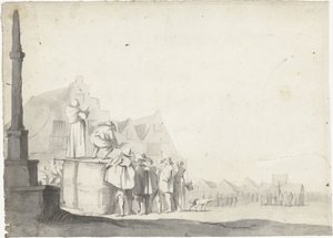 Market Square with Town Crier on a Barrel by Moses ter Borch (possibly)