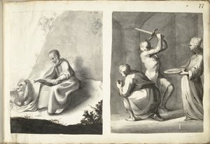 Saint Jerome in the Wilderness and Beheading of John the Baptist by Moses ter Borch (signed by artist)