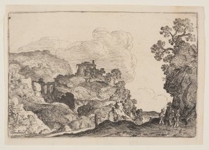 Rocky Landscape with Three Travelers by Moses van Uyttenbroeck