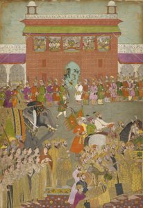 A Procession Scene with Musicians, from a copy of the Padshanama, Mughal period