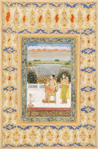 Album Page: Gulbadan Begum Smoking on a Terrace, Delhi, c.1800 by Mughal School