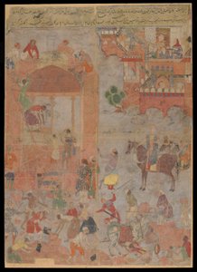Anushirvan Lays the Foundation of Ctesiphon at an Auspicious Hour, Manuscript Folio, c.1560-1565 by Mughal School
