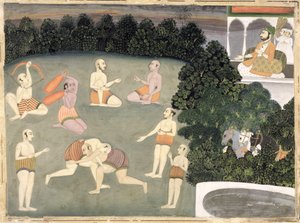 Athletes perform before a seated noble by Mughal School