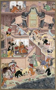 Emperor Akbar inspecting the building work at Fatepur Sikri, from the Akbarnama made by Abul Fazi
