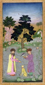 Falconer with companion and pet cheetah, from the Small Clive Album by Mughal School